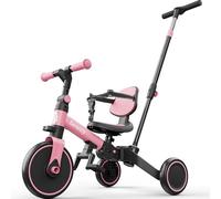 besrey Vélo pour tout-petits avec poignée de poussée à contrôle parental pour filles et garçons de 1 à 3 ans, tricycle pour enfants, tricycle pour tout-petits avec pédale amovible, siège réglable,Rose