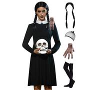 BesserBay Robe de fête gothique pour femme - Longueur genou - Col Peter Pan - Vintage - Noir - Taille XXL