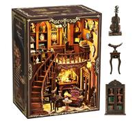 BESSERITE Book Nook Bibliothèque Secrète avec LED, Puzzle 3D en Bois | Bibliothèque Dark Academia à monter : 333 pièces, 2 étages, mécanisme secret, LED chaude, 6 à 8 h d’assemblage.