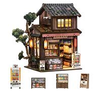 BESSERITE Book Nook Japonais Kasuga avec LED, Puzzle 3D en Bois | Échoppe japonaise rétro à monter : 209 pièces en bois, LED, 4 à 6 h d’assemblage, pour bibliothèque ou bureau.