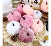 Besshepplo 18Pcs Simulation Pink Pumpkin Set Velvet Pumpkin Foam Pumpkin Autumn Decoration Thanksgiving Halloween Decoration for Fall Seasonal Home Decorations