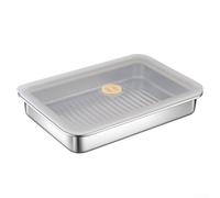 Besshepplo Boîte de rangement en acier inoxydable 304 avec couvercle hermétique pour viande, fromage, réfrigérateur, congélateur, four, lave-vaisselle - 30 x 21 x 5 cm