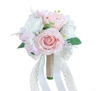 Besshepplo Bouquet de roses en soie orange brûlé en terre cuite rose/orange pour décoration de mariage, mariée, demoiselle d'honneur, 25 cm (rose)