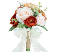 Besshepplo Bouquet de roses en soie orange brûlé en terre cuite rose/orange pour décoration de mariage, mariée, demoiselle d'honneur 25 cm (orange)