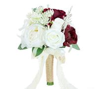 Besshepplo Bouquet de roses en soie orange brûlé en terre cuite rose/orange pour décoration de mariage, demoiselle d'honneur, 25 cm (rouge et blanc)