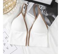 Besshepplo Caraco rembourré sans couture en coton avec fermeture éclair en forme de U, dos nu, sans armatures, col en V, couleur unie, haute élasticité pour les vacances, le quotidien, la maison, le