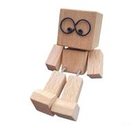 Besshepplo Figurine d'homme en bois faite à la main à tête branlante pour décoration de tableau de bord de voiture avec 12 visages magnétiques, mouvement dynamique de 8,1 cm, poupée oscillante