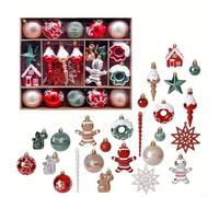 Besshepplo Lot de 45 décorations de Noël festives peintes à la main en plastique à suspendre pour sapin de Noël et décoration d'intérieur (rouge, vert, marron)