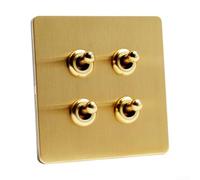 Besshepplo Panneau d'interrupteur en acier inoxydable doré mat de 86 mm pour montage mural, finition brossée, contacts en bronze phosphoreux étain, design de sécurité enfant (4 gangs)