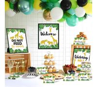 Bessmoso Gold Safari Party Favors Décorations Tropical Jungle Animaux Dessert Table Set Welcome Sign Food Labels Cards Thanks Ta