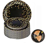 Bessy shop 50 Assiettes Jetables Anniversaire Noir & Or Vaisselle en Carton pour Fête,Mariage,Noël,BBQ,Camping Déco Party Élégante et Écologique（7 Zoll