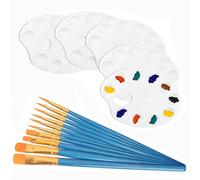Bessy shop Accessoires de Peinture,10 Pinceaux+5 Palettes,Palette de Mélange,pour Peinture Acrylique,Aquarelle,Huile,avec Trou pour Pouce