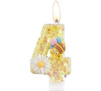 Bessy shop Bougies d'anniversaire en Forme de Fleur,Bougies d'anniversaire Numéro 4,Forme d'abeille Créative,Ajoute De L'Atmosphère, Adaptée Aux Fêtes d'anniversaire Et Aux Célébrations