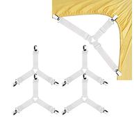 Bessy shop Drap de lit Attaches,4 Pièces Triangle élastique Bretelles Gripper Support Clip de Sangles Triangle Réglable élastiques pour Drap Housse,Canapé Coussin, Nappes, Planche à Repasser,Blanc.