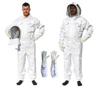 Best Bee Combinaison Apiculteur en Tissu Épais et Coton de haute qualité, Fermeture Éclair robuste, Gants en Cuir, Capuche Amovible, Poches Pour Outils - Tenue Apiculture anti guêpes & abeilles XL