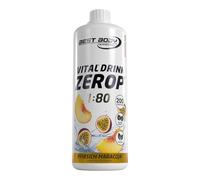 Best Body Nutrition - Vital Drink ZEROP Pêche-Fruit de la passion 1000 ml - Sirop sans sucre 1:80 - 80 litres boisson faible en calories avec vitamines B1, B6, niacine - Compatible Sodastream