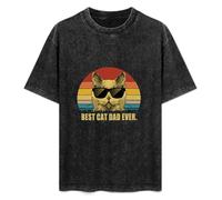 Best Cat Dad Ever Father's Day Idea T-Shirt Printed Tee Graphic Top for Men Black Shirt L