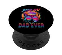 Best Cat Dad Ever Vintage 80s Funny Fathers Day Cat Lover PopSockets PopGrip Adhésif