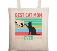 Best Cat Mom Ever Sac fourre-tout en coton naturel écologique Beige