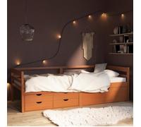 BEST® Chambre Structure de lit 2 personnes-1 personne Cadre de lit avec tiroirs et armoire Marron miel Pin 90x200 cm - J8vSr8