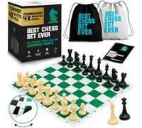 Best Chess Set Ever Jeu Pro avec Pièces Staunton à Poids Quadruple | Échiquier réversible en silicone 50x50cm, pièces Staunton, guide de 32 pages et sac de voyage. Pour experts et débutants.
