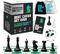 Best Chess Set Ever Jeu Pro de Tournoi avec Pièces Staunton à Poids Triple | Échiquier réversible en silicone 50x50cm, pièces Staunton, guide de 32 pages et sac de voyage. Pour experts et débutants.