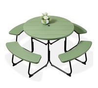 Best Choice Products Banc d'extérieur pour 8 personnes, table de pique-nique circulaire avec 4 bancs intégrés et trou pour parapluie, capacité de 907 kg, vert