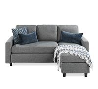 Best Choice Products Canapé sectionnel en lin pour la maison, l'appartement, le dortoir, la chambre bonus, espaces compacts avec chaise longue, 3 places, design en forme de L, banc ottoman réversible,