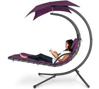 Best Choice Products Chaise longue incurvée en acier à suspendre avec oreiller intégré et auvent amovible - Violet