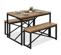 Best Choice Products Ensemble de meubles de salle à manger de style banc de 115,6 cm 3 pièces, dîner pour 4 personnes peu encombrant pour cuisine, salle à manger avec 2 bancs, table - marron clair