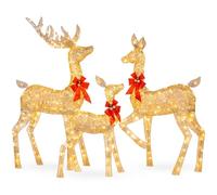 Best Choice Products Lot de 3 grandes familles de cerfs de Noël éclairés de 2 m, décoration extérieure avec 385 lumières LED, piquets, attaches à glissière - Doré
