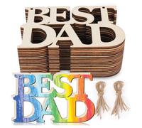 Best Dad - Artisanat en bois brut pour la fête des pères pour enfants, étiquettes cadeaux en bois brut avec ficelle, lettres décoratives créatives à faire soi-même
