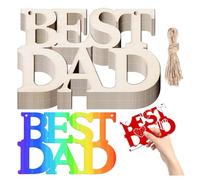 Best Dad Lot de 12 étiquettes en bois brut à peindre pour fête des pères avec ficelle