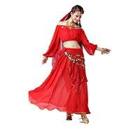 Best Dance femme Shinny Belly Dance Costume Dancewear Long Top et jupe & Hip Écharpe et voile