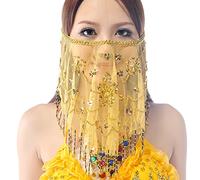 Best Dance pour femme Belly Dance Face Voile avec perles Prune Voile - Jaune - Taille unique