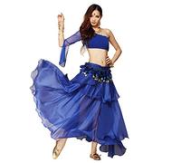 Best Danse Belly Dance Costumes Ensemble (Une épaule TOPS et spirale Jupe et Hip Écharpe) - Bleu -