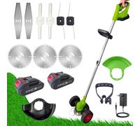 Best Direct Rotorazer Débroussailleuse électrique 8 en 1, 2 batteries 21 V, coupe-bordures, tondeuse, coupe-gazon, divers accessoires, tête pivotante à 90° (tondeuse + 2 batteries + 3 lames)