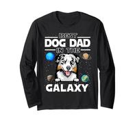 Best Dog Dad in The Galaxy Australian Shepherd Dogs Lovers Manche Longue