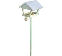 Esschert Design – Mangeoire pour oiseaux sur tige en bois avec toit et crochet pour boule – 28×28×120 cm