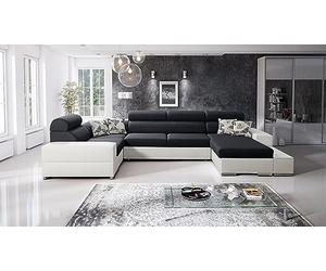 Best For Home | Canapé d’Angle en U | Canapé d’ Angle Droit 209×361×85 cm | Canapé d’Angle en Cuir | canapé Convertible 4 Places | Canapé avec lit escamotable et Fonction Couchage
