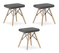 Best For Home Tabouret - Velours gris/pieds naturels x 3