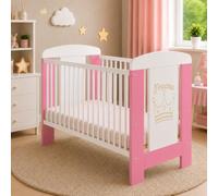 Best for Kids-Lit Bébé Complet 60x120 cm avec Matelas 10 cm | Lit à Barreaux en Bois de Hêtre Réglable | Lit Enfant Évolutif avec Sommier Inclus | Design Rose Princesse pour Chambre Bébé