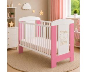 Best for Kids-Lit Bébé Complet 60x120 cm avec Matelas 10 cm | Lit à Barreaux en Bois de Hêtre Réglable | Lit Enfant Évolutif avec Sommier Inclus | Design Rose Princesse pour Chambre Bébé