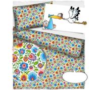 Best for Kids Parure de lit 135x100 cm 4 Pieces Parure de lit bébé Design 100% Coton (Fleurs folkloriques)