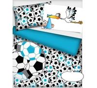 Best for Kids Parure de lit 135x100 cm 4 Pieces Parure de lit bébé Design 100% Coton (Football Bleu)