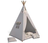 Best For Kids Tente Tipi | Tente de Jeux Enfant avec 3 Coussins Moelleux | Tipi Enfant Interieur Durable pour Chambre en Coton Naturel | Tente Indienne avec fenêtre Enroulable et volet Roulant