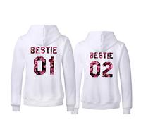 Best Friends Sweat À Capuche Femme Blanc Imprimé Sister Pull Sœur Manches Longues BFF Sweatshirt Best Friends Pull Bestie 01 Bestie 02 Hoodies 100% Coton Noir Gris 1 Pièces(Fleur-Blanc-02,M)