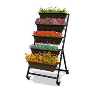 Best Goods Jardinière surélevée avec roulettes, bac à fleurs à 5 étages, plate-bande de plantes, parterre de légumes, parterre d'herbes aromatiques, pour jardin, extérieur, balcon (marron 5 niveaux)