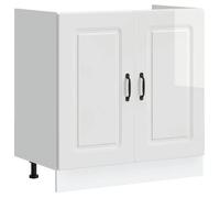 BEST-HOME Buffet de cuisine - Cabinet de Rangement Meuble bas pour évier Kalmar blanc brillant 80x46x81,5 cm,1parcel2172