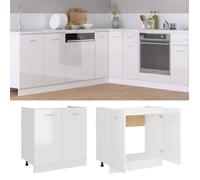 BEST-HOME Buffet de cuisine - Cabinet de Rangement Meuble sous-évier ""Lyon"" Blanc brillant 80x46x81,5 cm - aspect bois d'ingénie